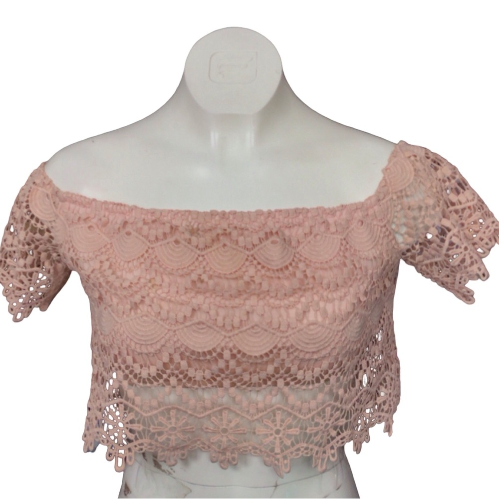 Forever 21 Pink Lace Off-Shoulder Crop Top